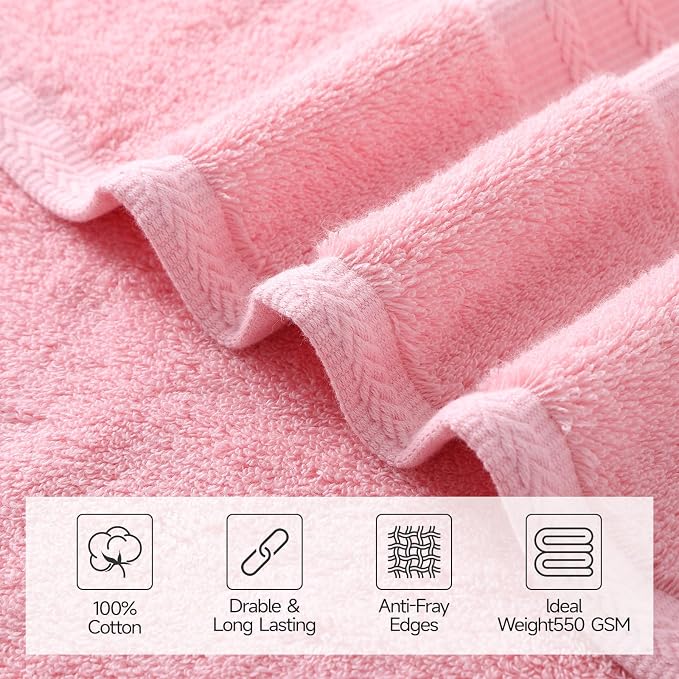 REDKISS Pink Towel Set of 8-100% Cotton Luxury Bath Towels Set - Image 7