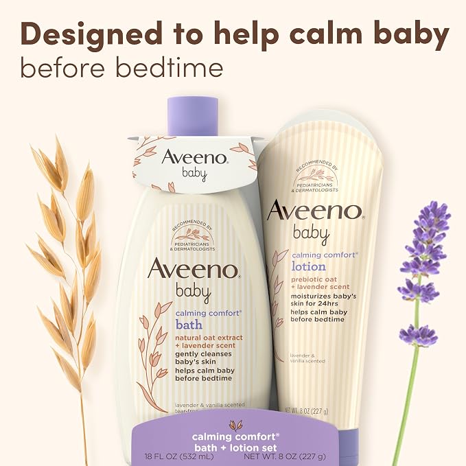 Aveeno Baby Calming Comfort Bath & Body Lotion Set, Nighttime Baby Skin Care - Image 4