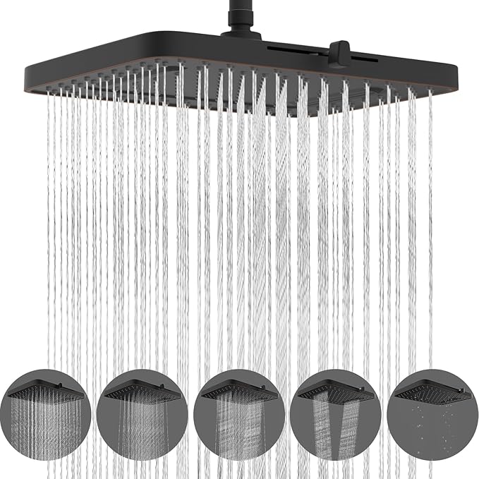 Hibbent 5 Spray Modes Shower Head, Large Rainfall Showerhead, High Flow by Hibbent