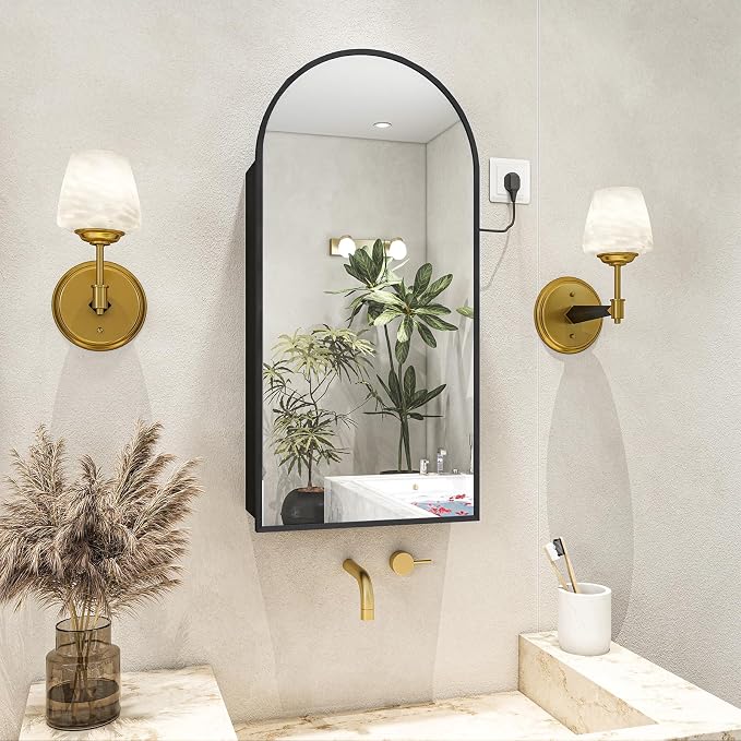FKWin Black Mirror with Medicine Cabinet and Power Outlet, not Recessed by FKWinCreateCozyandHealthy