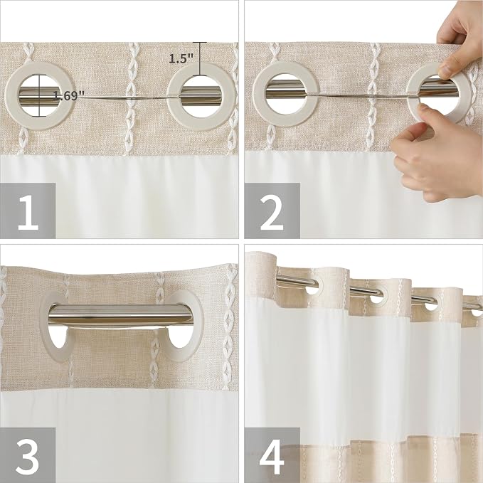 Boho Farmhouse No Hook Shower Curtain Set - Image 5