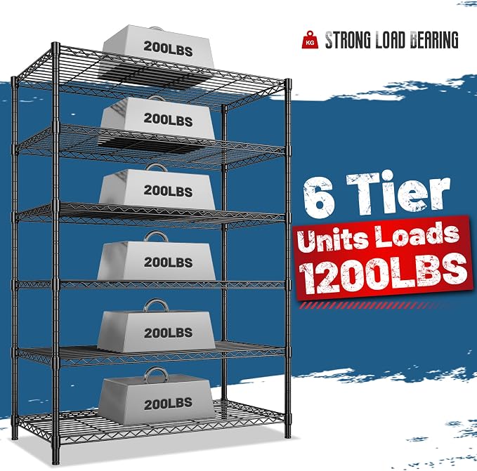 Storage Shelves Metal Shelving Unit 6Tier Wire Shelving Rack 1200LBS Heavy Duty - Image 7