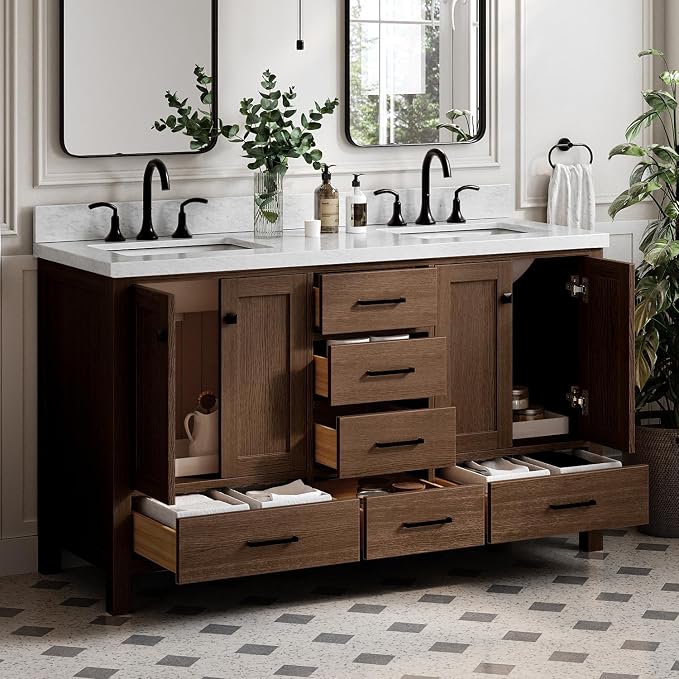ARIEL Cambridge 61 Inch Double Rectangular Sink Bathroom Vanity - Image 2