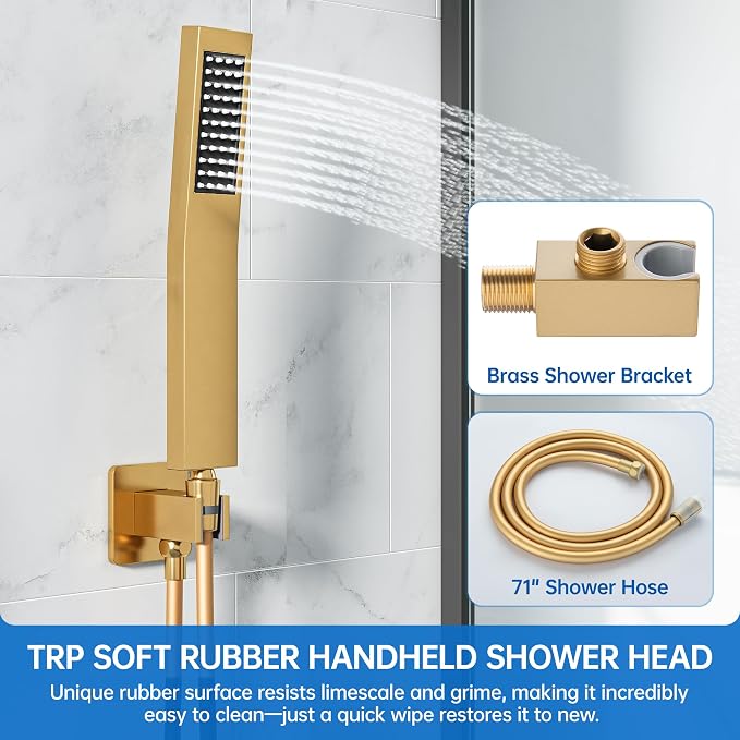 10 Inch Luxury Rain Shower Faucet Set, Brushed Gold Shower System - Image 5
