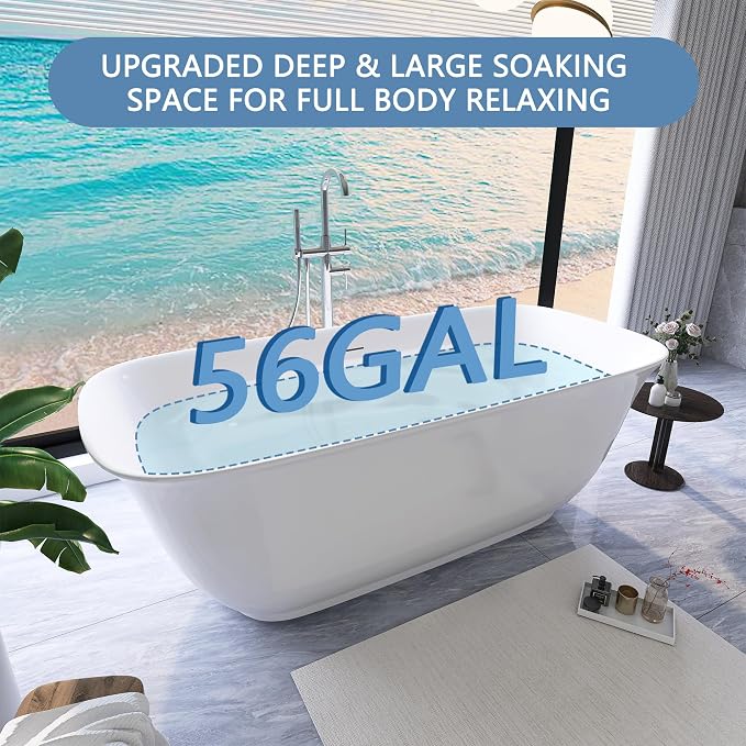 59" Free Standing Tub, Pure Acrylic Freestanding Bathtub, Stylish Stand Alone - Image 2