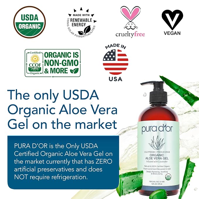 PURA D'OR 16 Oz ORGANIC Aloe Vera Gel - Image 2