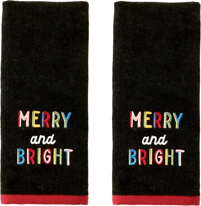 SKL Home Christmas/Winter Rainbow Merry 100% Cotton Embroidered 2pc Hand Towel by SKLHomebySaturdayKnightLtd