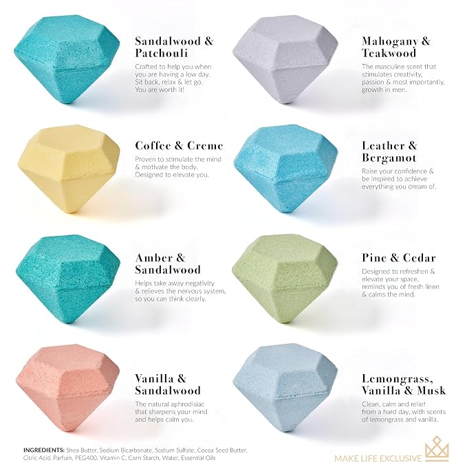 Bath Bombs for Men, Diamond Shape, Gifts for Men, 8 Large 5oz Bombs, 100% - Image 2