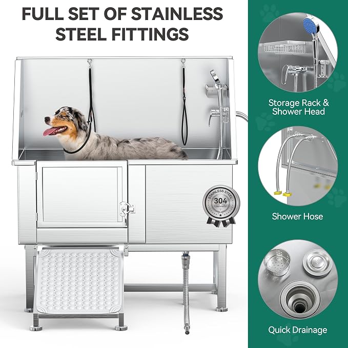 YITAHOME 50in Dog Bathing Station, Professional Stainless Steel 304 Dog Bathtub - Image 5