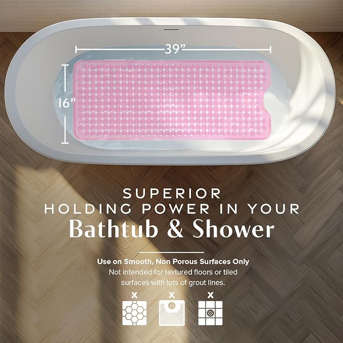 SlipX Solutions Power Grip 39x16 Bathtub & Shower Mat | Premium Non-Slip Bath - Image 3