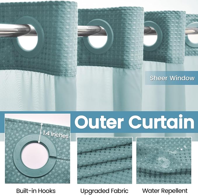 Teal No Hook Shower Curtain - Image 5