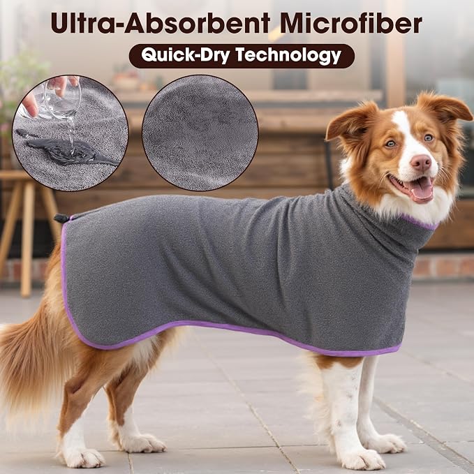 Microfibre Dog Bathrobe Dog Towel Wrap Super Absorbent Dog Drying Coat Bath Robe - Image 4