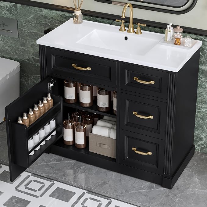 36 in Bathroom Vanity with Sink, Drawers and Flip-Out Drawers, Modern Solid - Image 3