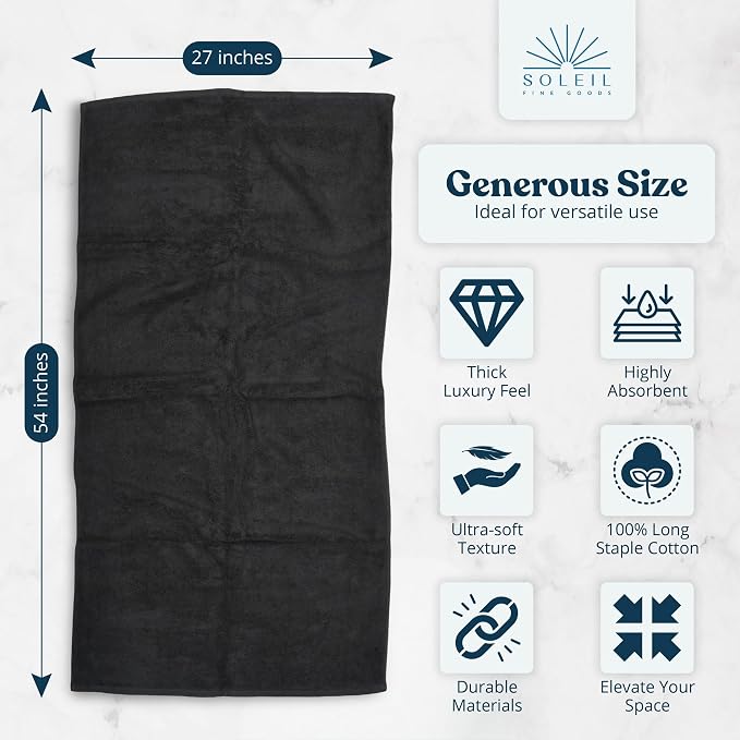 Soleil Fine Goods Luxurious 800 GSM 100% Cotton Bath Towel Set - Image 2