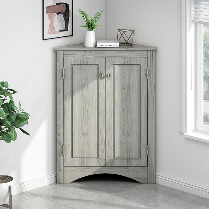 Corner Storage Cabinet with Adjustable Shelves, Triangle Bathroom & Kitchen by PRINKROOMY