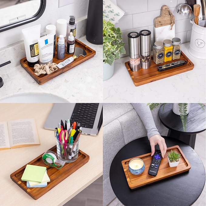 Bathroom Vanity Tray 11.8 x 5.9 inches of Natural Acacia Wood - Image 4