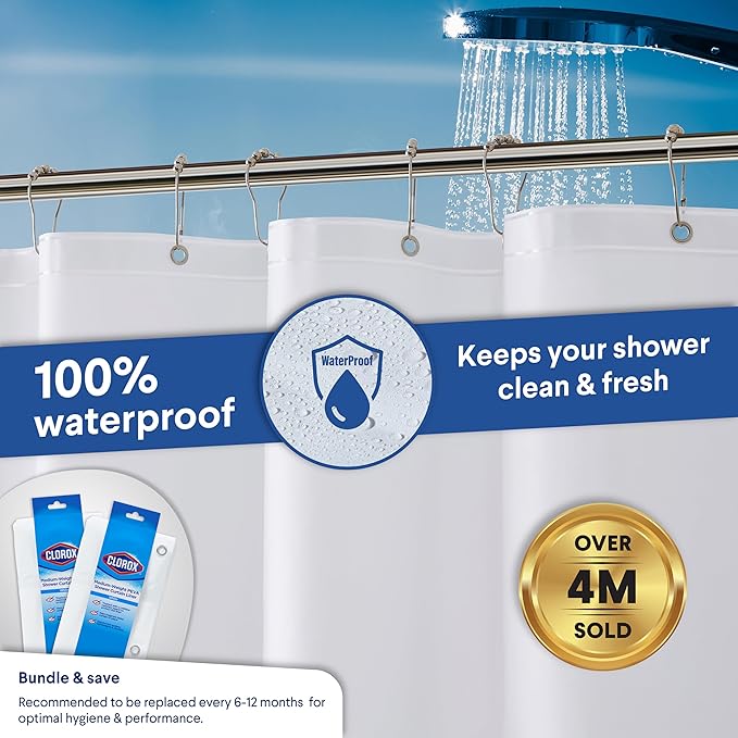 CLOROX Shower Curtain Liner, Premium Lightweight Flexible Waterproof 6g PEVA - Image 6