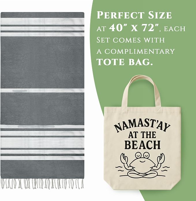 Turkish Cotton Beach Towel Pack of 4 & 1 Boho Tote Bag - Image 6