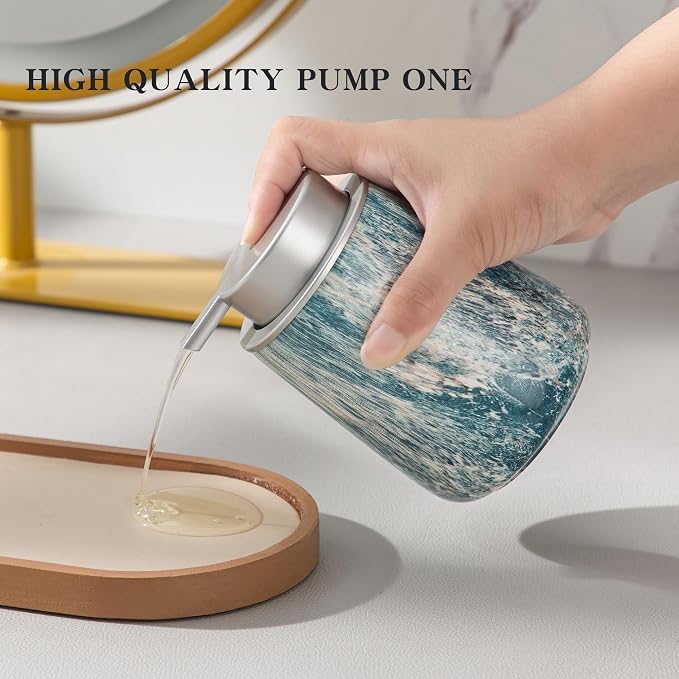 Enra Ceramic Hand Soap Dispenser, 12 oz Blue Lotion Dispenser Bathroom Liquid - Image 5