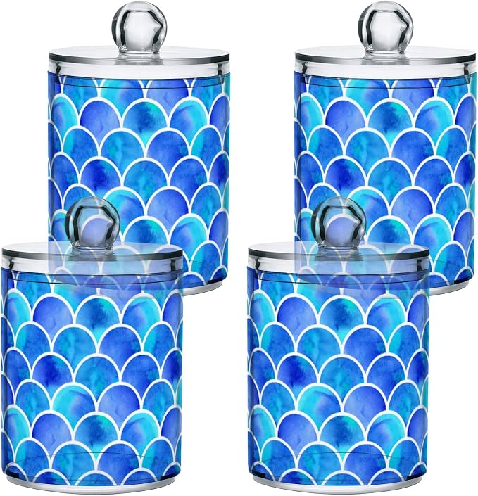 MNSRUU 2 Pack Qtip Holder Organizer Dispenser Blue Scales Of Mermaid Bathroom - Image 2