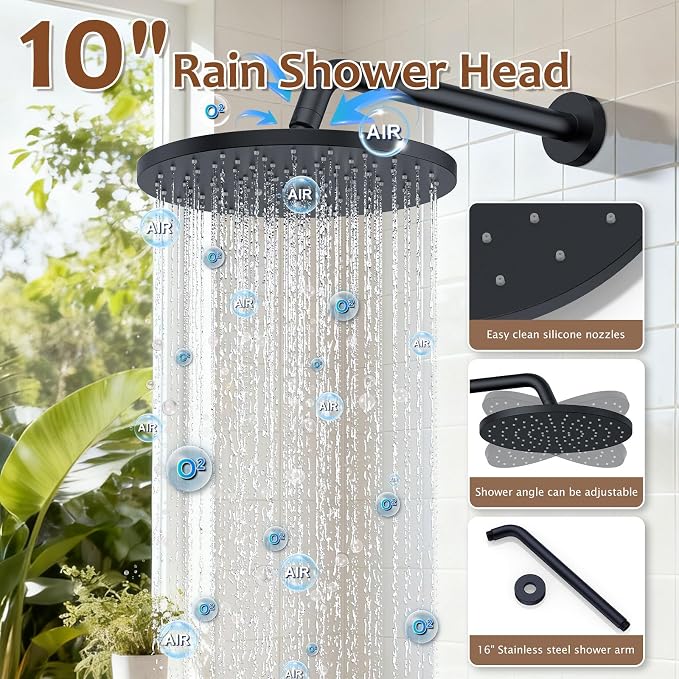 Iriber Mattle Black Round Rain Shower System Faucet Set，Filtered Shower Head - Image 4