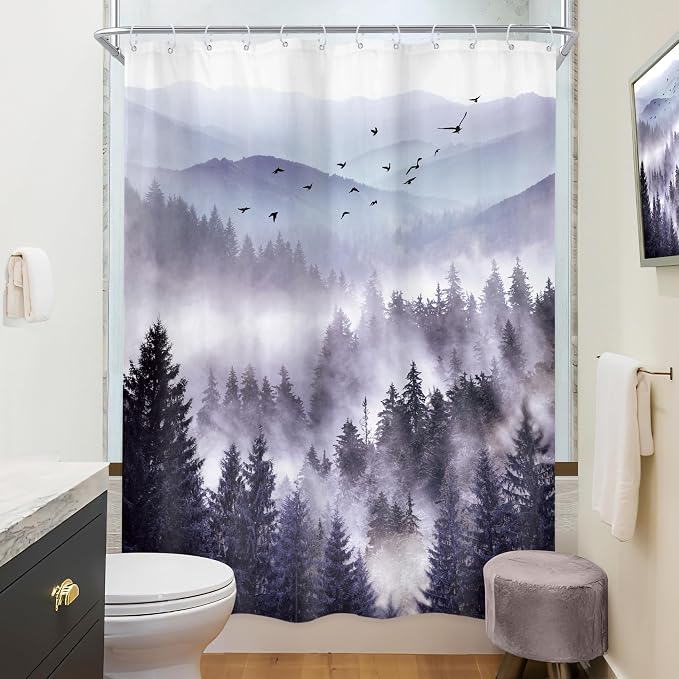 Riyidecor Purple Shower Curtain 48Wx72H Inch, Stall Narrow Rv Small Nature - Image 4