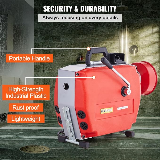 VEVOR 120FT x 7/8 Inch Drain Cleaner Machine, 420W Electric Sewer Snake Auger - Image 6