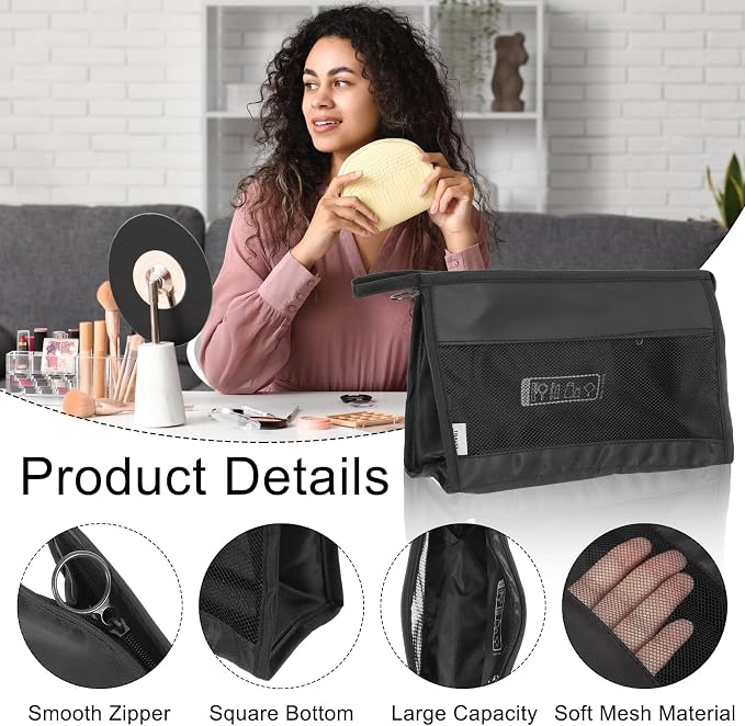 uxcell Mesh Makeup Bag, Large Capacity Travel Zipper Cosmetic Bags, Beach Mesh - Image 3