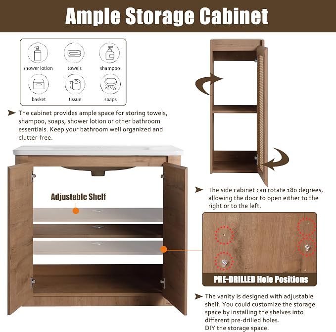 36 Inch Bathroom Vanity with Sink, Wooden Bathroom Cabinet with Soft Close Doors - Image 6