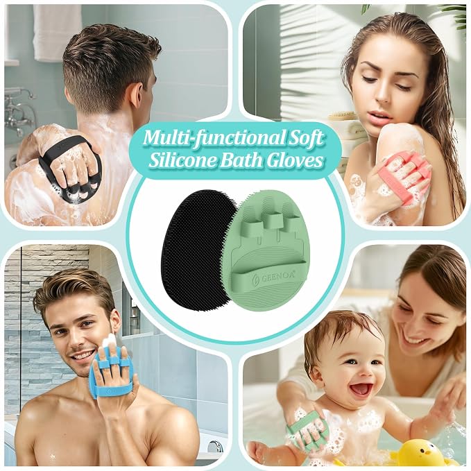Soft Silicone Bath Gloves 2PC, 360° Anti-Slip & Enlarged Silicone Body Scrubber - Image 6