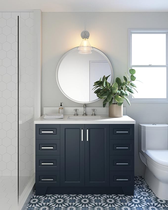 ARIEL 49" Midnight Blue Bathroom Vanity 1.5" Edge Pure White Quartz Countertop - Image 8