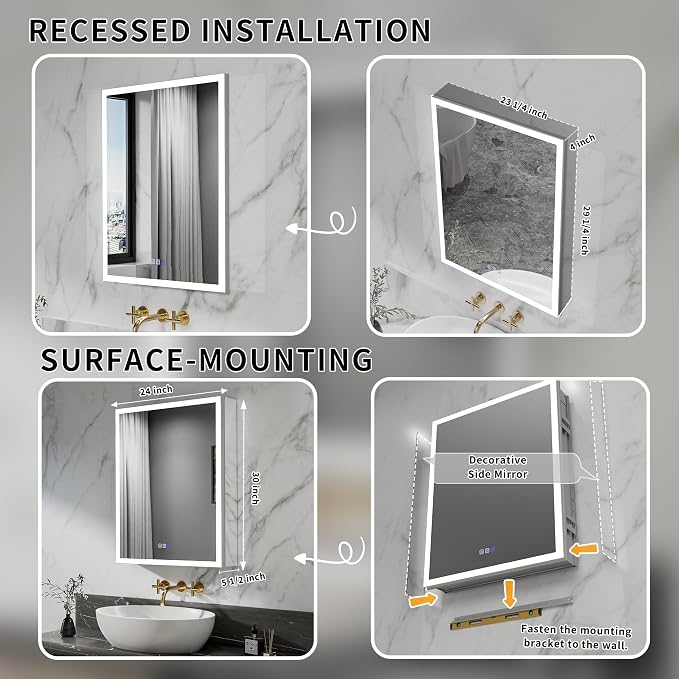 LED Medicine Cabinet Mirror for Bathroom, 24x30 Medicine Cabinet - Image 5