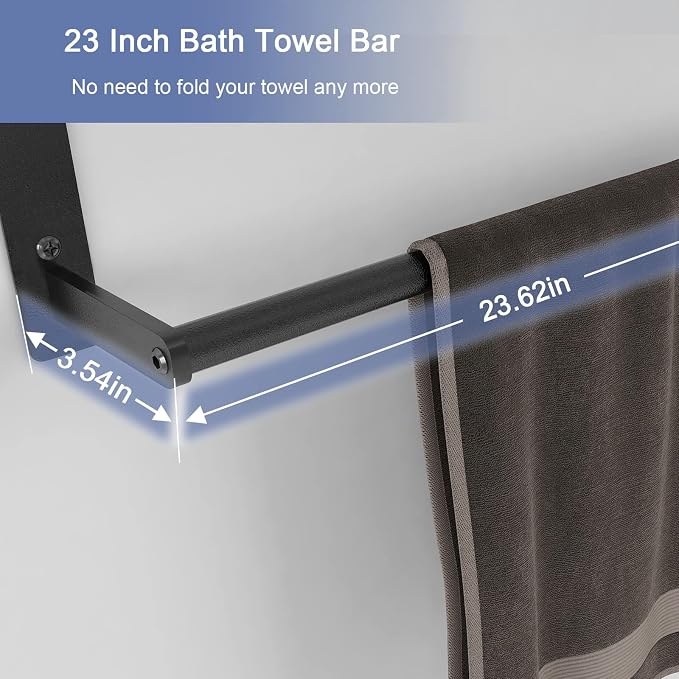 Hotel Towel Rack with 3-Tier Shelf, 24 Inch Wall Mounted Bathroom Bar, Matte - Image 6