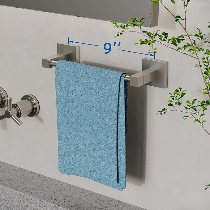 RUACQ Hand Towel Holder, 9-inch Hand Towel Bar, Square Base Towel Ring - Image 2