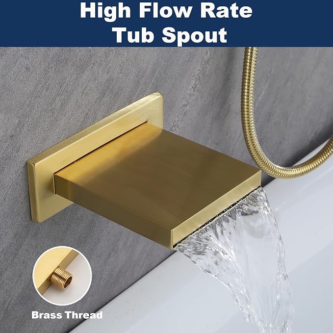 Gold Shower System with Tub Spout, All Metal Bathtub Shower Faucet Set with - Image 6