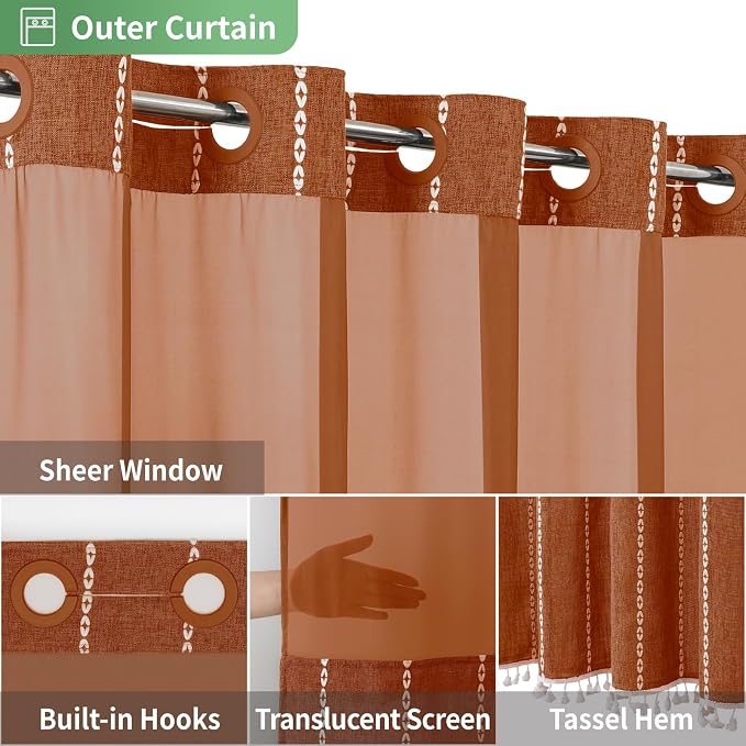 No Hook Extra Long Shower Curtain Set - Image 4