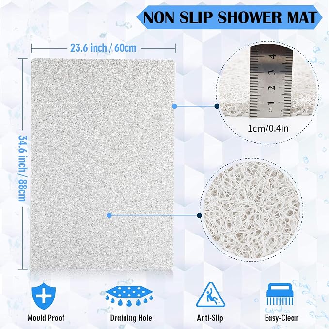 godehone Shower Mats Non Slip Without Suction Cups, PVC Loofah Bathroom Mats - Image 2