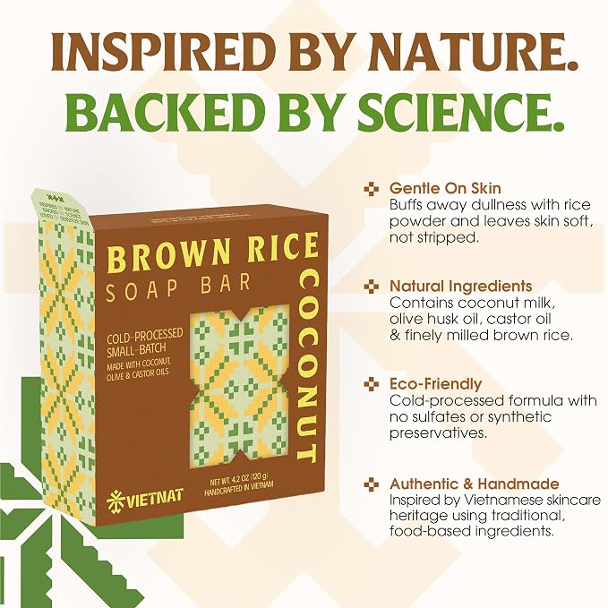 Brown Rice & Coconut Milk Soap Bar – 2-in-1 Exfoliating & Moisturizing Handmade - Image 7