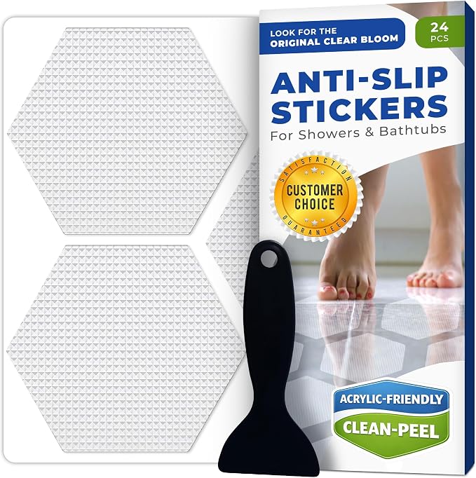 Anti-Slip Shower Stickers for Tub & Shower Floor — Original Clear Hex Non-Slip by ClearBloom