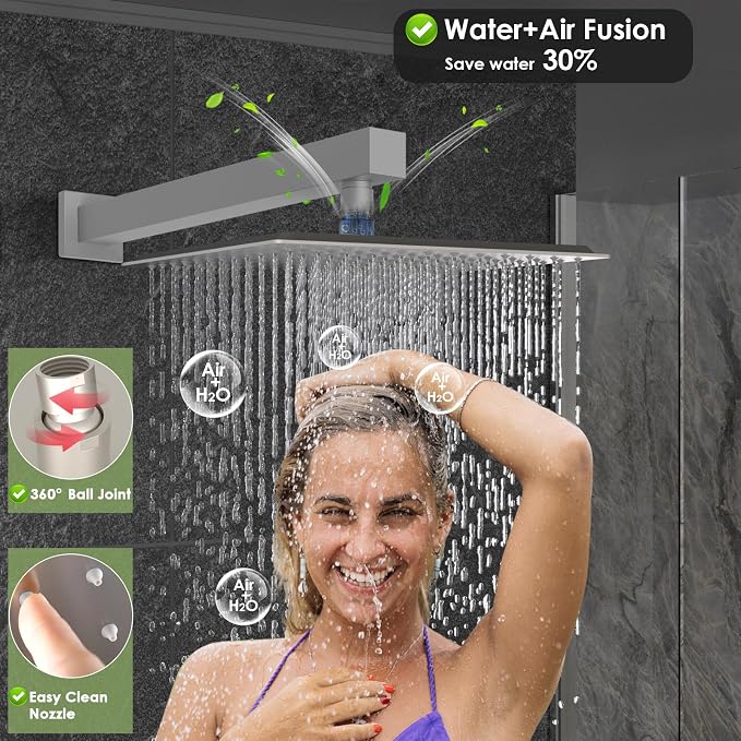Enga Shower System with Body Jets 12 Inch Wall Mounted Rain Shower and Handheld - Image 3