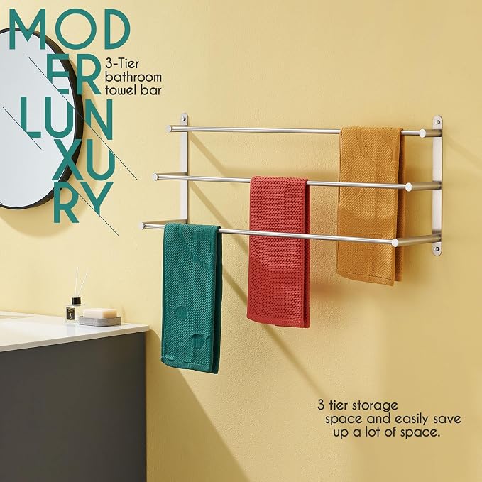 KOKOSIRI Bath Towel Bars 32'' Bathroom 3-Tiers Ladder Towel Rack Wall Mount - Image 4