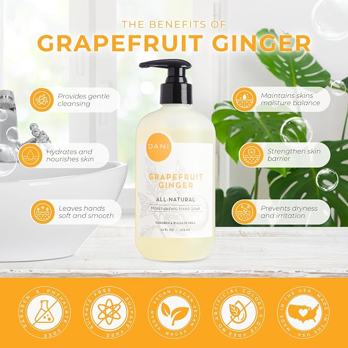 DANI Naturals Moisturizing Hand Soap – Grapefruit Ginger Scent, Sulfate-Free & - Image 2