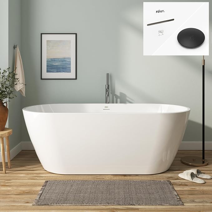 FerdY 67" Bali Acrylic Freestanding Bathtub, Gracefully Shaped Freestanding by FerdY