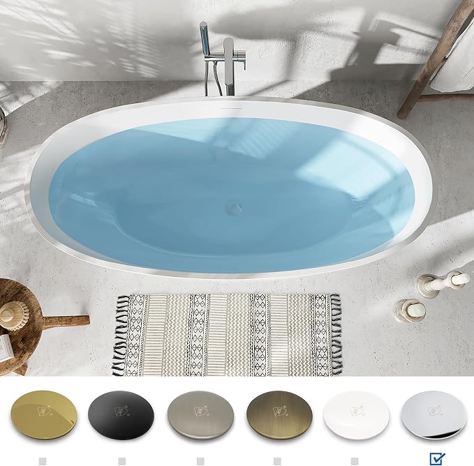 FerdY Tahiti 67" Freestanding Bathtub Elegant Oval Shape, Glossy White Double - Image 4