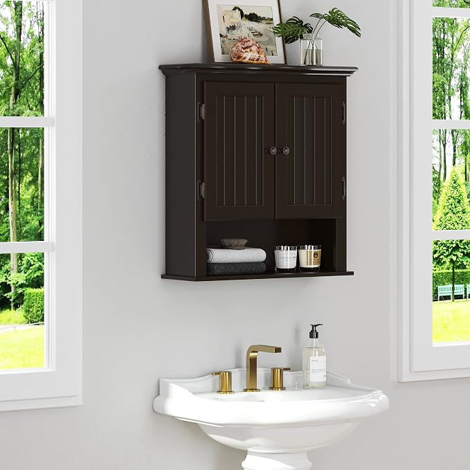 UTEX Bathroom Cabinet Wall Mounted, Wood Hanging Cabinet, Wall Cabinets - Image 2