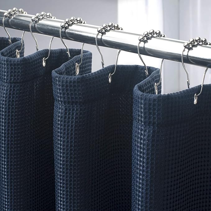 AmazerBath Navy Blue Waffle Shower Curtain Half Size, Stall Shower Curtain by AmazerBath