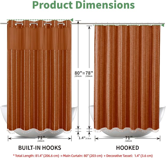 No Hook Long Shower Curtain Set - Image 7