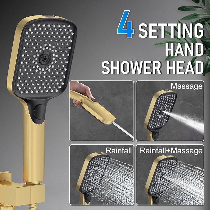Iriber Bathtub Shower Faucet Set Brushed Gold, Push Button Diverter Shower - Image 7