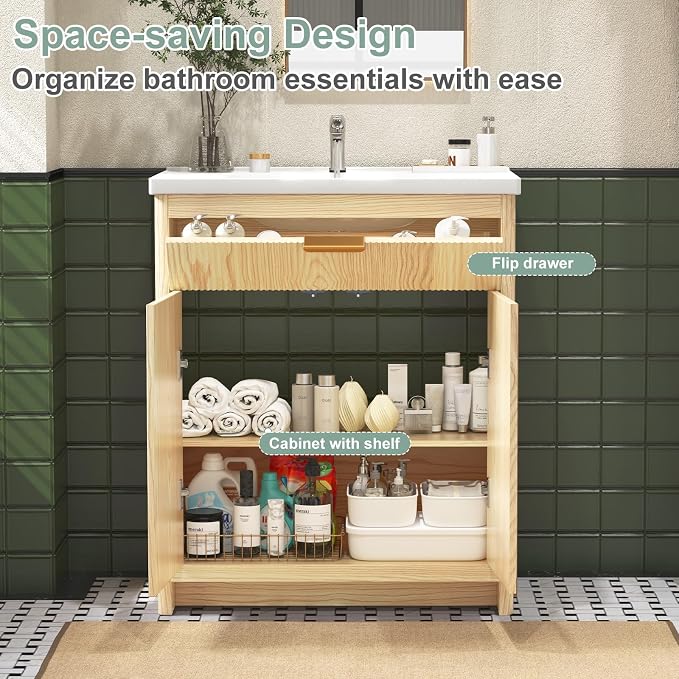 32 Inch Bathroom Vanity with Sink, Bathroom Vanity Cabinet with Single Sink - Image 4