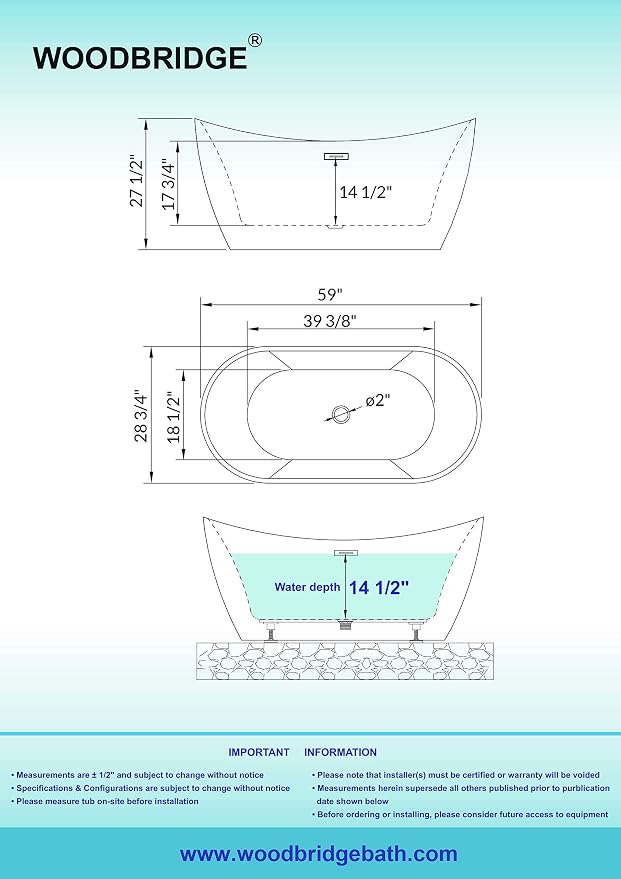 WOODBRIDGE 59" Acrylic Freestanding Bathtub Contemporary Soaking Tub, BTA1816-MB - Image 6